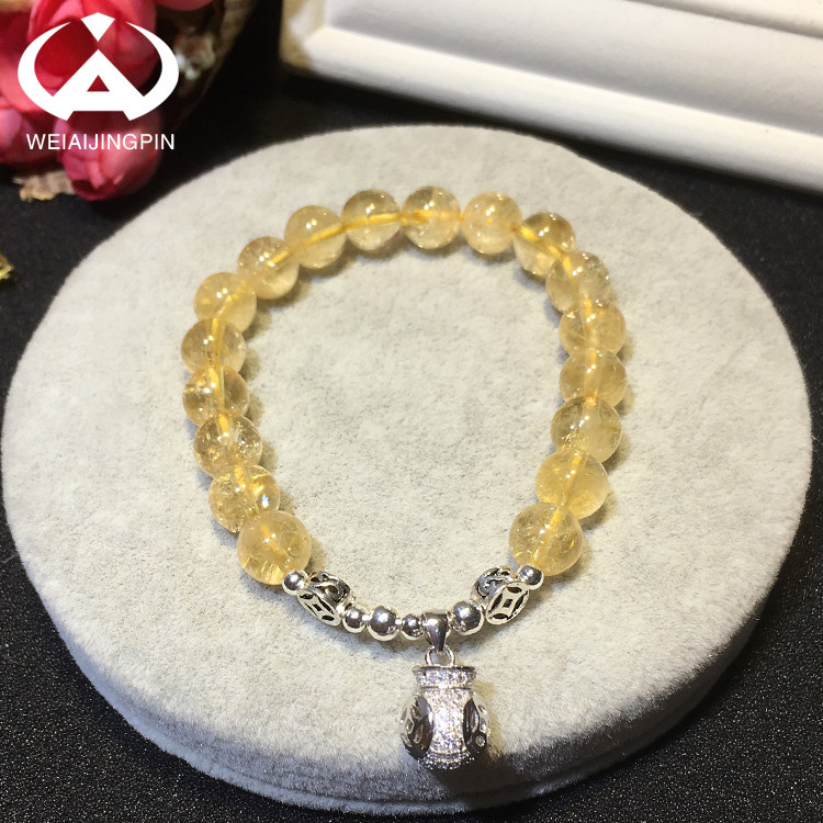 Natural Basil Yellow Crystal Handmade Woman 925 silver Money bag Pink Purple Crystal Strawberry Crystal Single Lap Handstring Gift