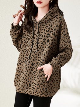 September Momo large size new hooded leopard print sweater jacket loose fat sister 2022 women's autumn and winter clothing