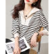 Withdrawal of counters, cutting labels, big brand Yudan, original single export women's clothing, western style, all-match zipper decoration, striped long-sleeved sweater