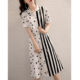 The counter withdraws the cabinet and cuts the label. The original single clearance export women's clothing polka dot shirt skirt waist striped dress