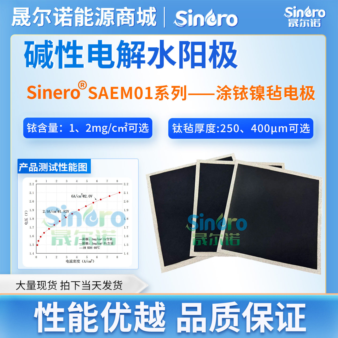 AEM阳极 碱性电解水阳极 涂铱镍毡1/2mg/cm2 可选  SAEM-1系列