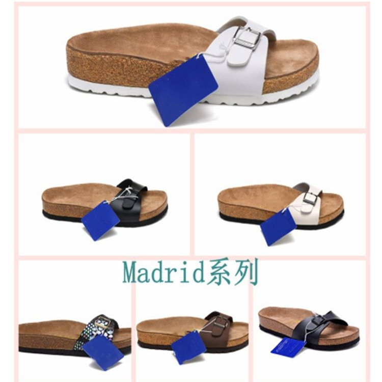 German Madrid Half-Slippers Cork Men's Summer Sandals Genuine Leather Slip-On Women's Birkenstock-Style Sandals Beach Shoes