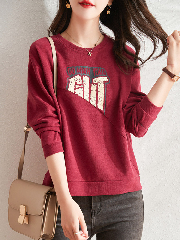 Cut with big cards for the rest of the year Big Leuli Outlet Foreign Trade Women's Tail single European stock Spring and autumn slim fit round collar cotton sweatshirt-Taobao