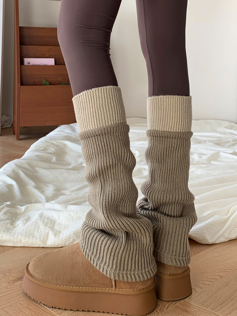 Color-blocked calf socks, stacked socks, warm and slimming long socks with snow boots, shark pants, stacked knitted slightly flared leg warmers