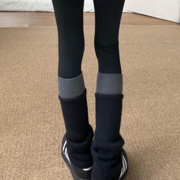 Patchwork Sock Set with Shark Print Leggings for Women, Autumn and Winter Knitted Thickened Long Leg Warmers