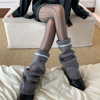 Korean Knitted Sock Covers for Women in Autumn and Winter, Thickened and Warm, with a Stacked Design, Paired with Small Leather Shoes, with Metal Buckle Cuffs, Winter Long Socks