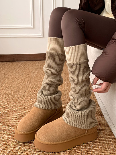 Color-Blocked Sock Covers, Stacked Socks for Women, Thickened Long Socks for Autumn and Winter, Paired with Shark Pants, Layered with Calf and Ankle Snow Boot Leg Covers