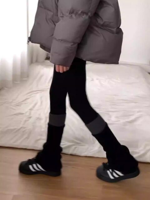 Patchwork Sock Set with Shark Print Leggings for Women, Autumn and Winter Knitted Thickened Long Leg Warmers