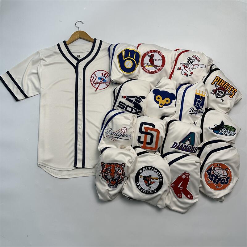American Baseball Single-Breasted Quick-Dry Baseball Cardigan with Team Embroidered Logo, Color-Blocked Tape, T-Shirt Style, Sports Short-Sleeve