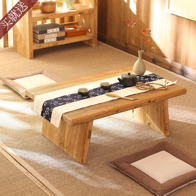 Solid Wood Domestic Dwarf Tea Table Tatami Balcony Table Old Elm Wood Chinese Style Kang Table Short Table