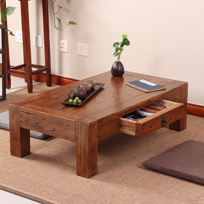Old Elm Wood Tea Table Tea Table Tea Table Simple Dining Room Table Solid Wood Tatami Bed Rice Tea Table Short Table Window Table Tea Table Living-room Tea Table