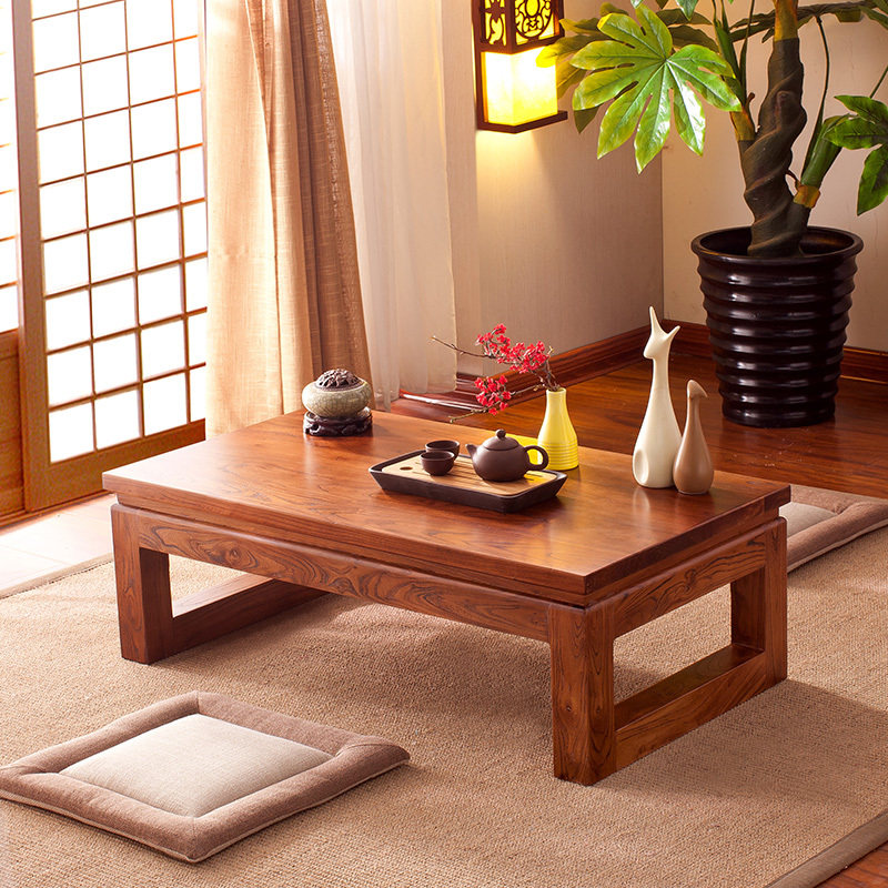 Old elm wood tea table tatami table Gongfu tea table solid wood kang table Chinese dwarf table balcony table small tea table