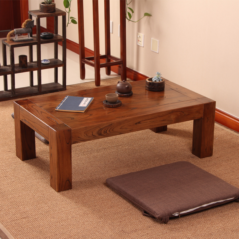 Tatami tea table solid wood kang table floating window small coffee table Chinese Chinese learning table Zen tea table small low table old elm