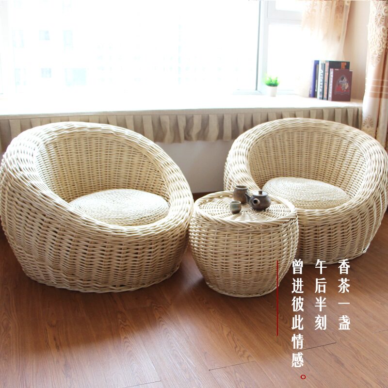 Rattan chair Coffee table Three-piece outdoor rattan chair Four-piece living room Balcony Courtyard lounge chair Small coffee table table and chair