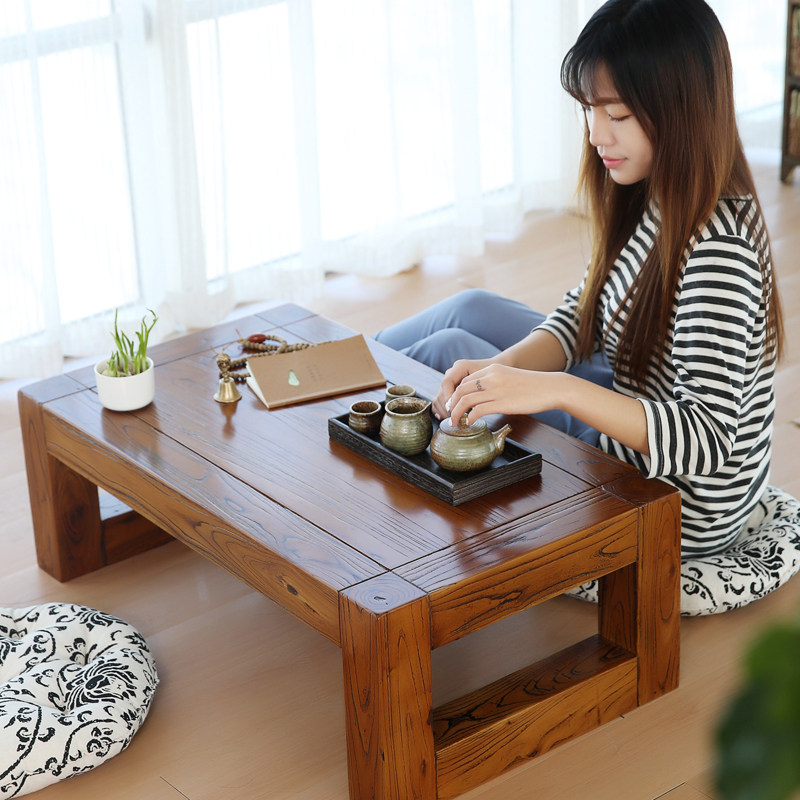 Old elm tatami coffee table Solid wood low table Small coffee table Tea table Simple small Kang table Kang table Balcony floor table