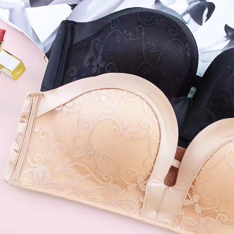 Phép màu mùa hè ba thế hệ đồ lót không có vòng thép tập hợp váy cưới vô hình không có dây đeo áo ngực chống trượt trên lưng Hoa lưng dày ngực nhỏ bra tập cao cấp