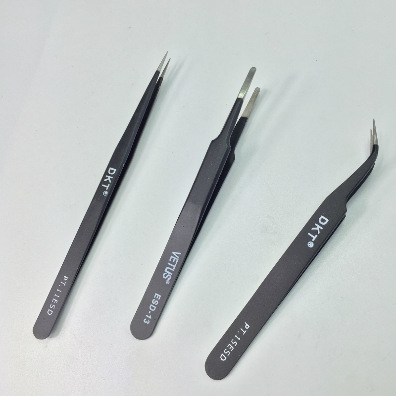 Black anti-static tweezers 3 sets of pointed tweezers round tweezers curved