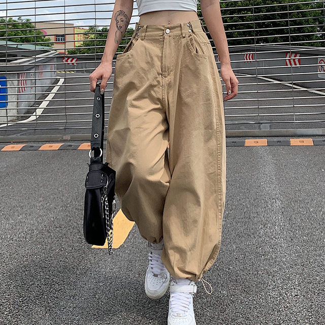 H family European and American loose wide-leg pants khaki versatile adjustable thin harem leg radish casual overalls