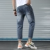 Xu hướng béo là mỏng và béo để tăng quần nam, béo, lỗ, giặt denim, quần chín, quần rộng - Quần jean Quần jean