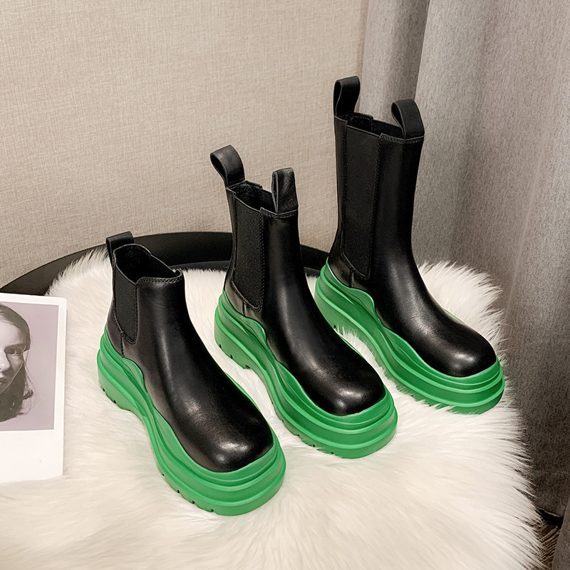 GDDZ BV Martin boots women genuine leather short boots in cylinder boots Chelsea boot thick bottom Inron wind pipe boots spring autumn