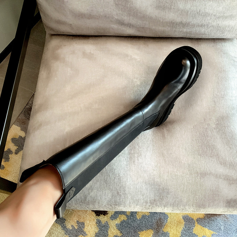 GDDZ BV long boot female real leather riding boots Inlenty wind However, knee spring and autumn straight cylinder long cylinder high cylinder thick bottom tobacco cylinder