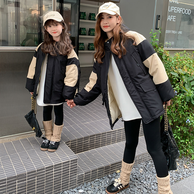 Winter pro-son fitted mother and son 2023 new Chaoyang gas mother woman dress black cotton clothes high-end even cap parent-child down jacket-Taobao