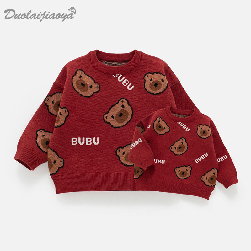 New Year's parent-child dress foreign air knitwear mother and daughter wear autumn and winter new red sweater family of three parent-child mother and child clothing