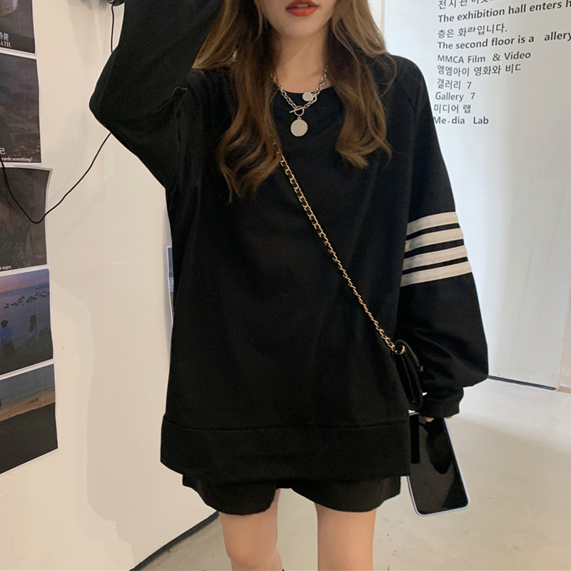 Four bar tb sweater women's 2021 autumn new thin section long-sleeved loose Korean version black hooded round neck pullover