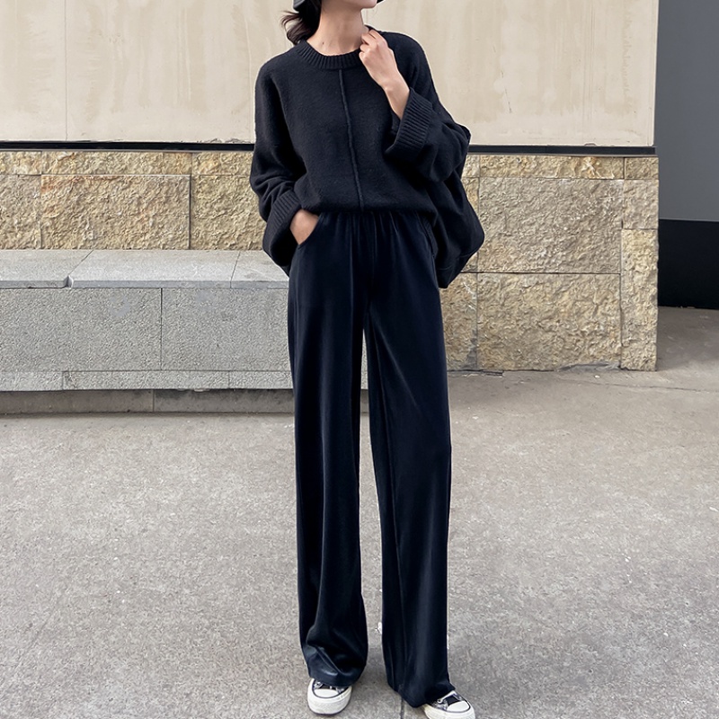 Gold velvet wide leg pants women's autumn and winter drooping Korean version high waist loose thin straight tube mopping floor plus velvet casual pants