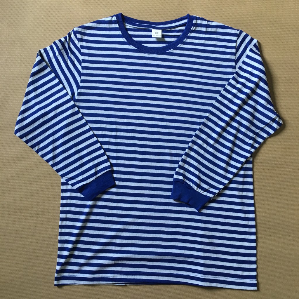 Round neckline 14 knitted Sea Soul Shirt Men Pure Cotton Blue White Striped T-shirt Sea Striped Classic Long Sleeve Male