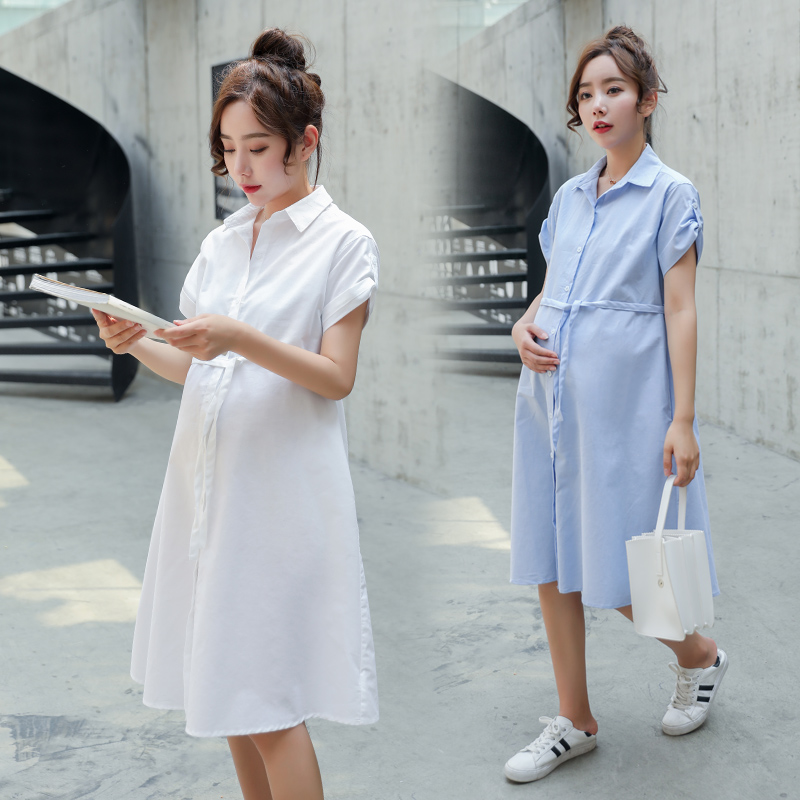 Pregnant Woman Shirt Fashion style Summer Dress Long Sleeve Professional Ocean Dress Chaoma Pure blouse Pregnancy Summer Dress Long Skirt