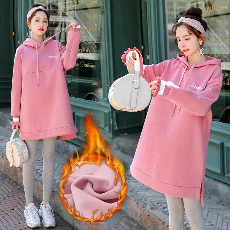Pregnancy Woman Dress Winter Clothing Suit Suit Out of fashion Breast-feeding Blouse Omer Ga Suede Thickened with cap jacket autumn and winter