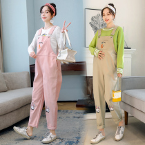 Pregnant women with pants set fashion two-piece spring and autumn 2021 New loose cotton suspenders