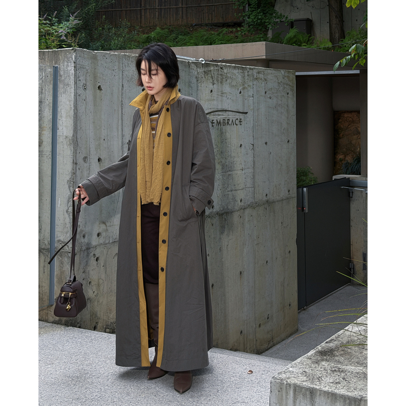 【Sketch】Artistic Style Fake Two-Piece Color-Blocking Niche Design Single-Breasted Long Trench Coat 【Sketch】Artistic Style Fake Two-Piece Color-Blocking Niche Design Single-Breasted Long Trench Coat