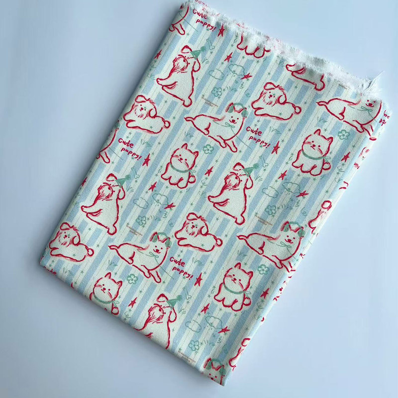 8A Pure Cotton Canvas Printed Fabric Cartoon Striped Graffiti Dog Bag Jacket Decoration Handmade DIY Fabric