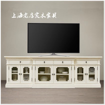 Mediterranean solid wood Oak TV cabinet 2 meters carved vintage old storage floor cabinet Modern living room white cabinet