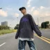 Đường phố hip-hop của WHOA thương hiệu in đậm đậm retro kích thước lớn dài tay T lỏng bên trong áo sơ mi cơ sở nam - Áo phông dài