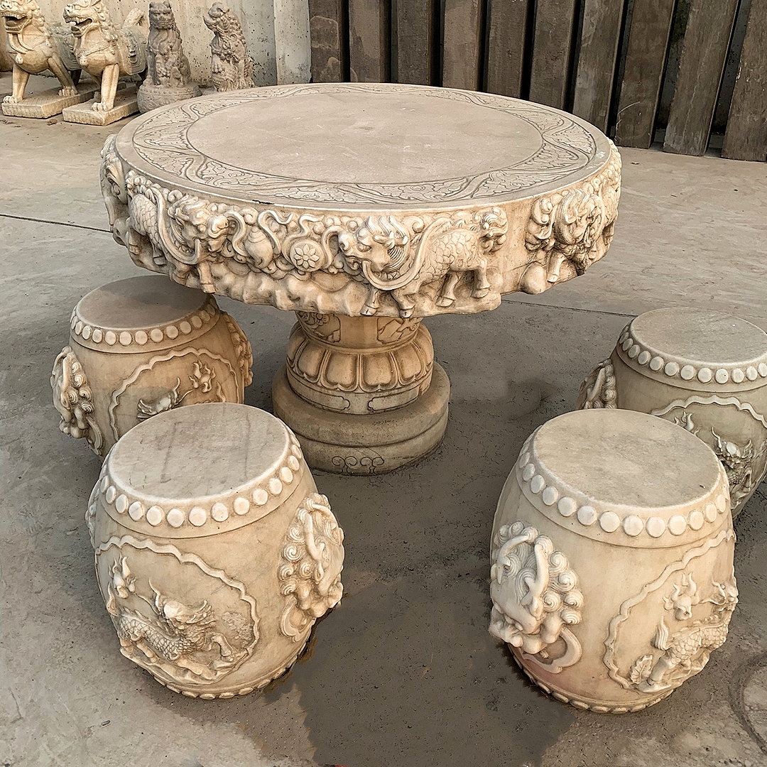 Stone carving stone table stone bench courtyard garden stone table and chair stone antique round table marble outdoor stone table home decoration