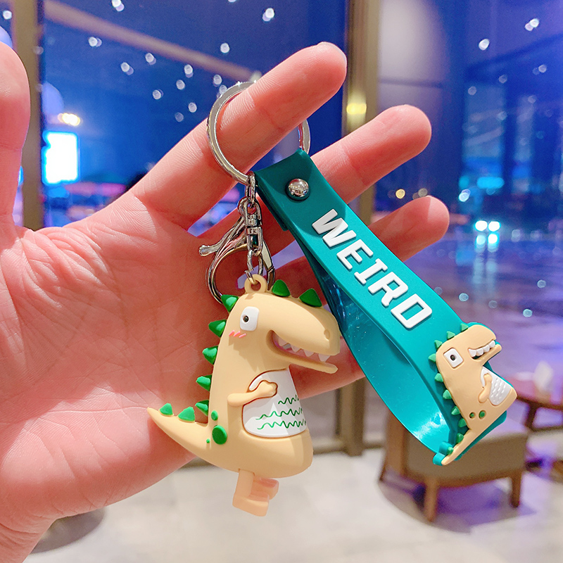 Yellow Dinosaur + Green Dragon Ropea bag Doll Key buckle Pendant female lovers lovely ins originality Ring Internet celebrity automobile Key chain Small Pendant