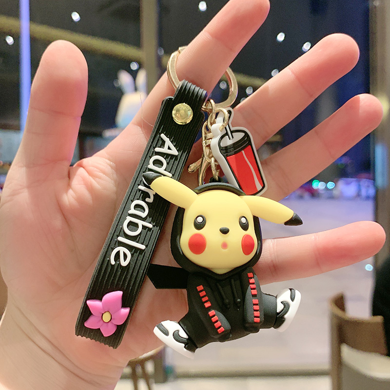 Light Purple & Black Guard Pikachua bag Doll Key buckle Pendant female lovers lovely ins originality Ring Internet celebrity automobile Key chain Small Pendant