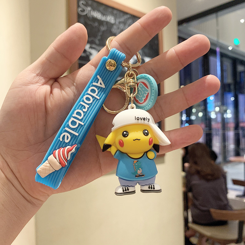 Off White & Pikachu Bluea bag Doll Key buckle Pendant female lovers lovely ins originality Ring Internet celebrity automobile Key chain Small Pendant