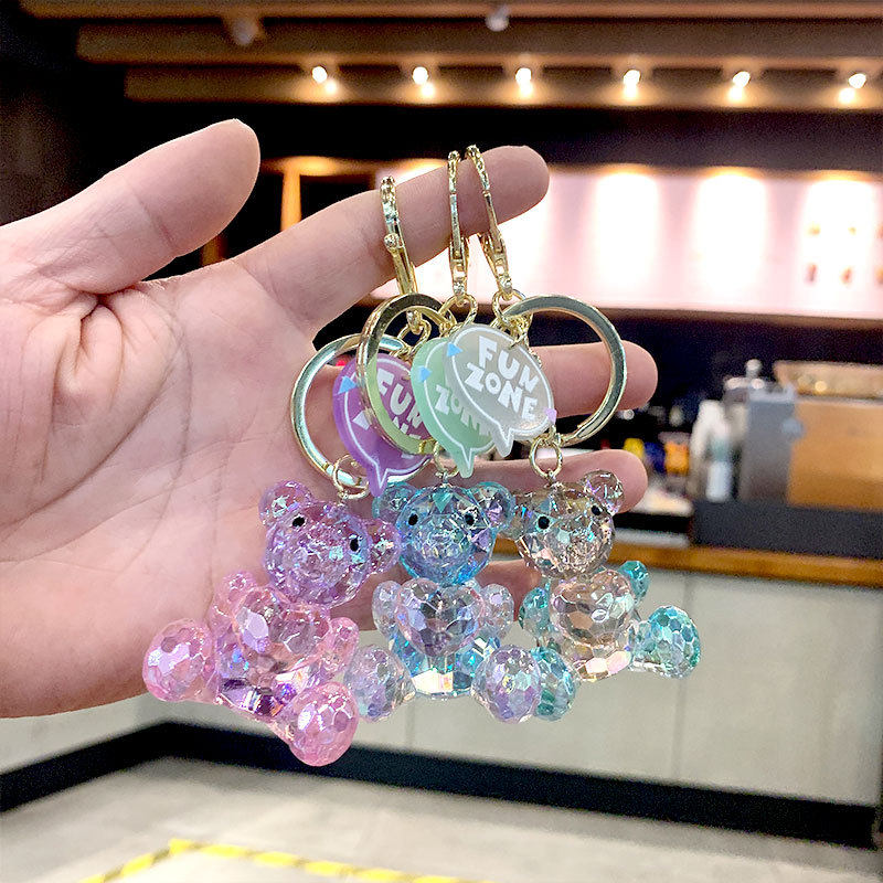 Cartoon Acrylic Loving Small Bear Cute Female Paparazzi Car School Bag Chain Ring Bag hanging decoration Ornament Key Buckle