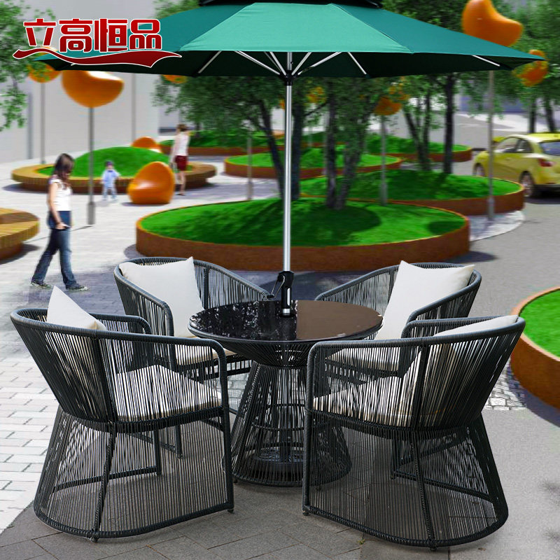 Outdoor table and chairs patio open water waterproof sunscreen with umbrella rattan furniture composition Balcony Casual Rattan Chair Three Sets