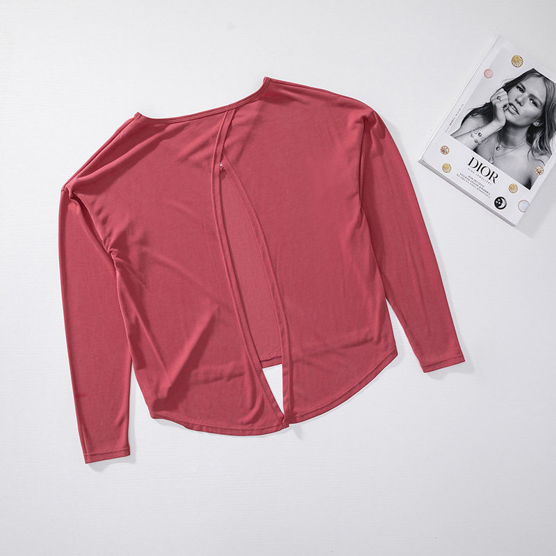 New Breathable Speed Dry Sports Fitness Running Women V Collar Blouse Sexy Hollowed-out T-shirt Fashion Comfort Long Sleeves