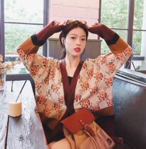 Small fragrance Name yuan Wind sweater jacket woman autumn and winter outwear net red chopped flowers loose Lazy Temperament V Collar Knit Cardiovert