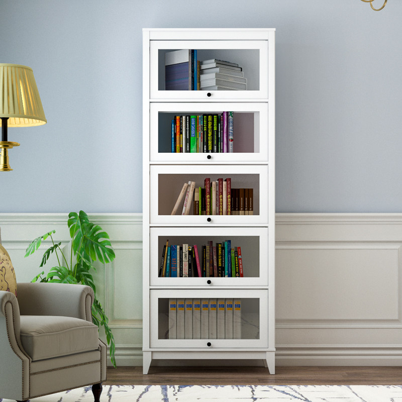American style bookcase with glass door storage cabinet Nordic simple modern floor-to-ceiling bookshelf living room locker narrow bedroom cabinet