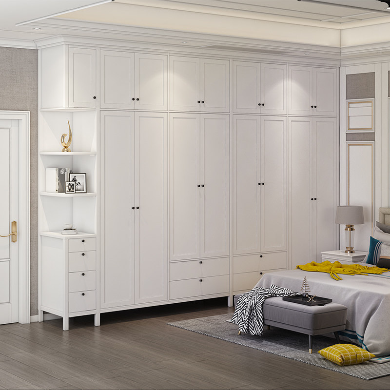 Custom wardrobe Nordic style modern simple large wardrobe flat door multi-functional household bedroom storage wardrobe