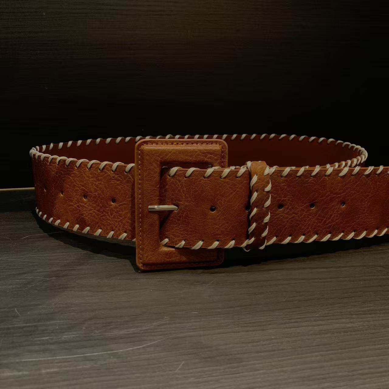 XINYI [ins Style Versatile Belt] Retro square Buckle Brown wide Belt Women's clothing accessory X626P06963