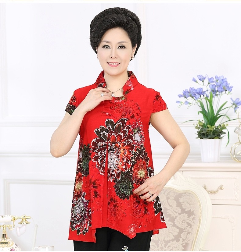 Phụ nữ trung niên mùa hè của phù hợp với 40-50 tuổi mới bông và vải lanh hai mảnh gió quốc gia kích thước lớn trung niên mẹ quần áo cho mẹ
