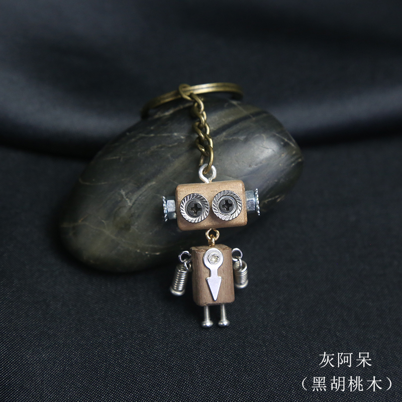 Handmade Punk Robot Personality Necklace Creative Key Button Pendant Wooden Metal Couple 920818